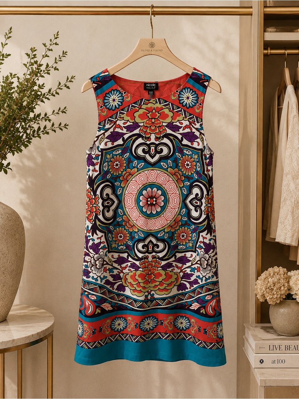 Nicole by Nicole Miller Multicolor Medallion Print Sleeveless Shift Dress Womens